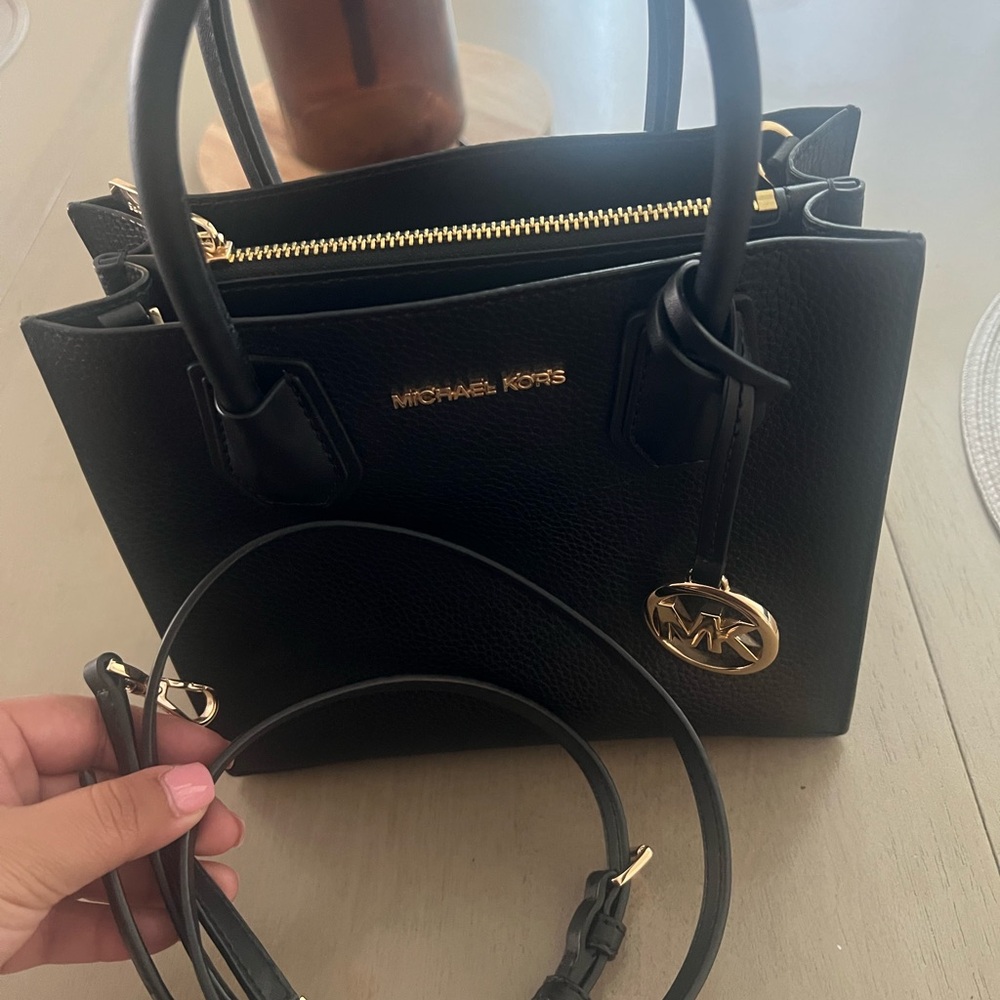 Michael Kors Black Satchel with Gold-Tone Accents